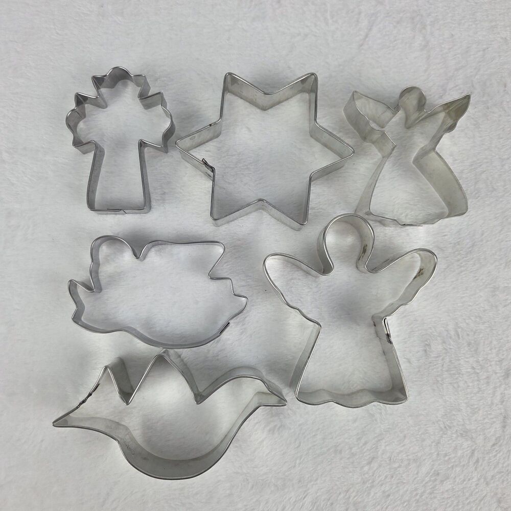 Metal Christmas Cookie Cutters Set of 6 Angels Star Dove Cross Holiday Baking